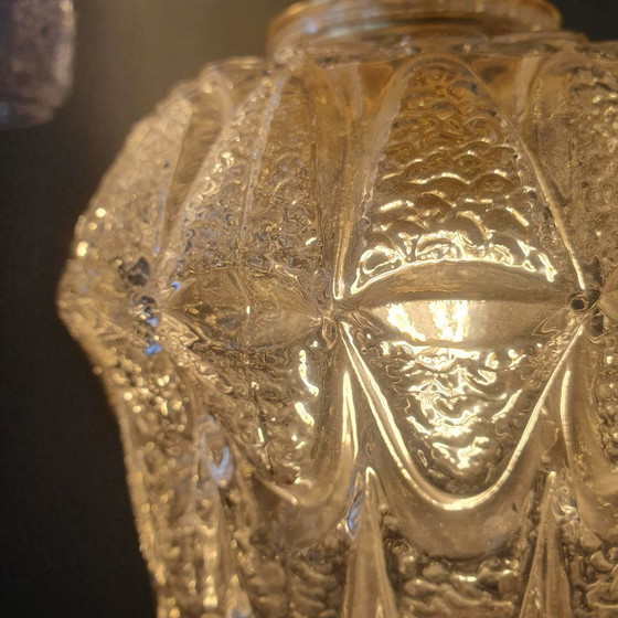 Image 1 of Set of two vintage Mic Century pendant lamps of thick, textured glass.