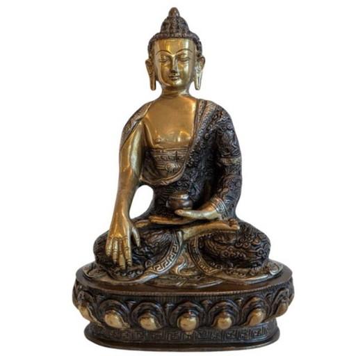 Bouddha Shakyamuni népalais antique doré au feu – 104 – decoratieve objecten, Bronze, Gold