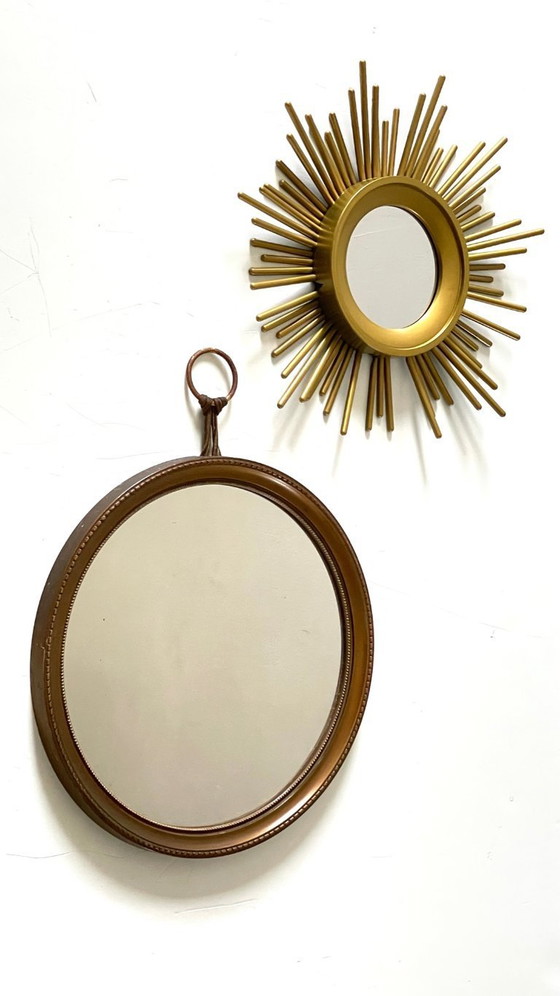 Image 1 of Vintage gouden spiegels met zonnestralenmotief