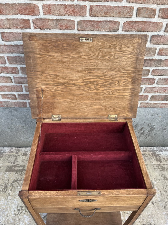 Vintage Antiek Art Deco Eikenhouten Bijzettafeltje Naaitafeltje – Wood (photo 8 of 8)