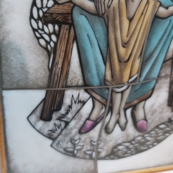 Hand-painted opaline glass Holy Mary with Jesus, Art, Wood, Blue (photo 4 of 6)
