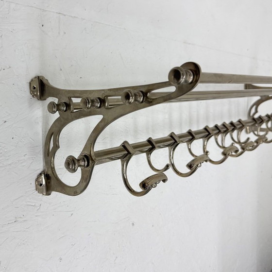 Portemanteau en métal avec étagère à chapeaux et crochets, Portemanteaux, Argenté, Art Nouveau (photo 4 sur 15)
