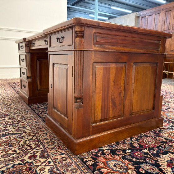 Classic English Desk Partnerdesk Black Leather – Wood (photo 8 of 20)
