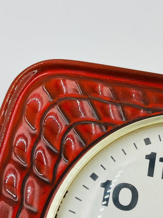 Image 1 of Vintage Senator wall clock, red glazed ceramic, 1970