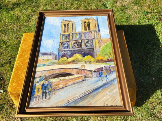 Original Parisian Street Scene Art, Notre Dame Cathedral & Seine River, Paintings & Drawings, Canvas (photo 4 of 10)