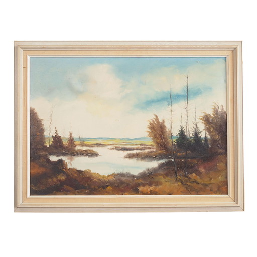 Tableau "L'étang d'automne", design scandinave, années 1970