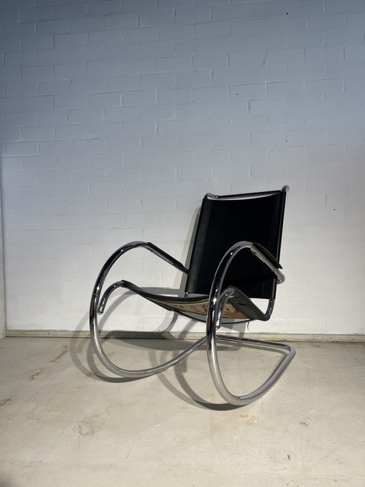 Fasem Bauhaus schommelstoel, chroom en leer, jaren 70