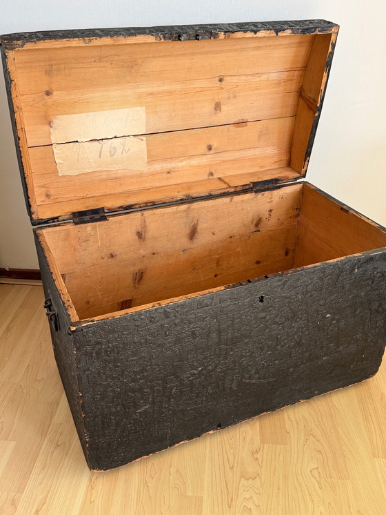 Image 1 of Black wooden storage chest
