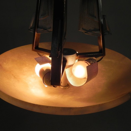 Image 1 of Lampada a sospensione in stile Art Déco con ciotola in alabastro, anni '80