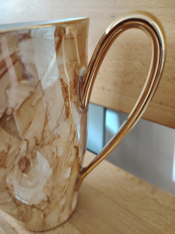 Image 1 of Włocławek vintage Porzellan Kaffeekanne, marmoriert, vergoldet - Golddekor 