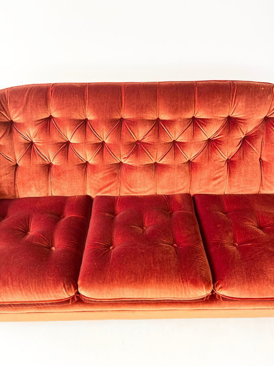 Image 1 of Rust-Orange Velvet Sofa