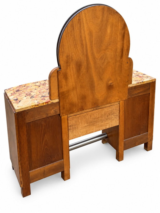 Set Toeletta Art Déco 1930 in Noce con Piano in Marmo e Comodino – Tolette, Wood, Marble (photo 7 of 14)