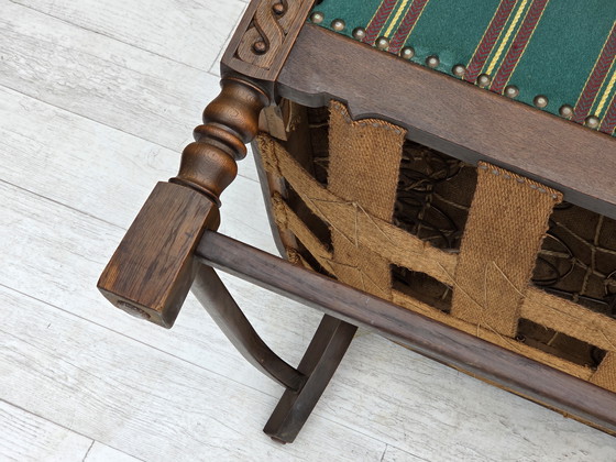 Image 1 of Anni '50, divano danese a 2 posti, lana per mobili verde, legno di quercia.