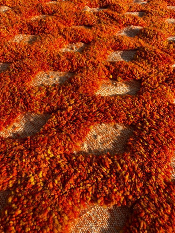 Image 1 of Orange Moroccan wool rug 250x250 cm – Handmade geometric rug – Contemporary Berber carpet – Custom wool area rug – Moroccan Beni