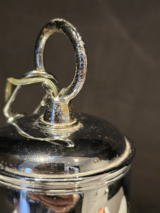 Image 1 of Lampada a sospensione vintage in stile spaziale cromata con sfere/paralumi in vetro