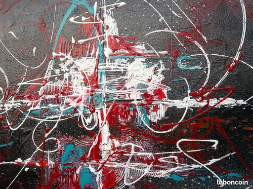 "Caravelle" - Een abstract en fascinerend werk van 2LUSS'ART, een mix van rood, zwart en donkerblauw. Formaat 50x40 cm.