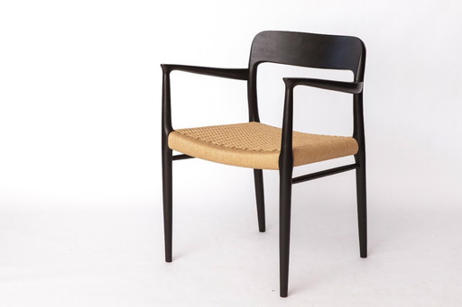 Set of 3 Niels Møller Chairs — 1 Armchair & 2 Side Chairs, Model 56 + 75, Black Danish Design, 1950s Mid-Century Modern