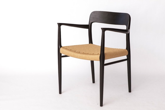 Image 1 of Set of 3 Niels Møller Chairs — 1 Armchair & 2 Side Chairs, Model 56 + 75, Black Danish Design, 1950s Mid-Century Modern