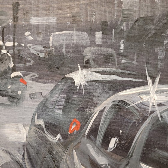 Image 1 of Acryl op doek “Faubourg Saint-Honoré, Parijs” Kerdalo, hedendaags, jaren 2000 - Frankrijk