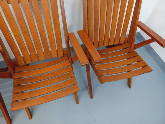 Image 1 of Set of 4 vintage beechwood garden armchairs from the 1960s