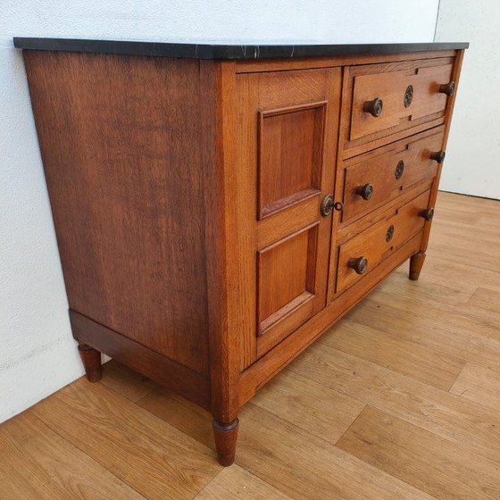 Image 1 of Vintage Frans dressoir commode, ladekast, badkamermeubel met marmer blad