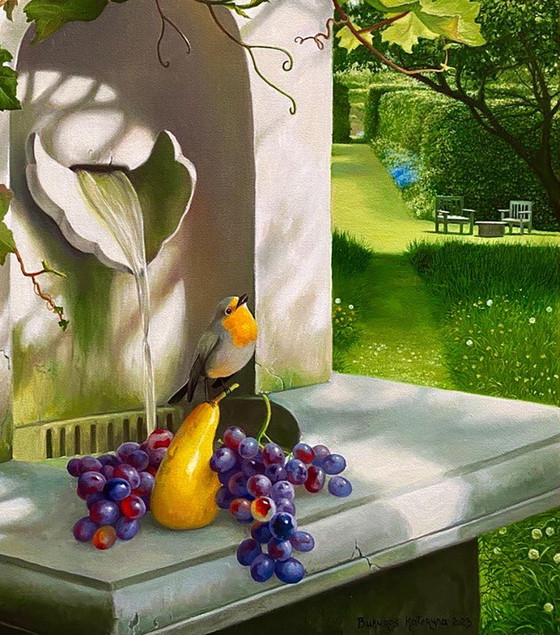 Original Oil Painting Park Landscape Fruits Garden With A Fountain – Paintings & Drawings, Canvas (photo 5 of 8)