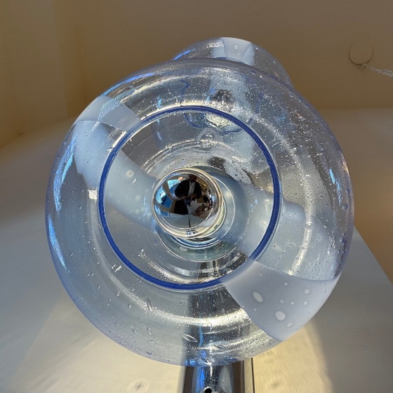 Image 1 of Italiaanse chromen wandlampen met blauw bubbelglas