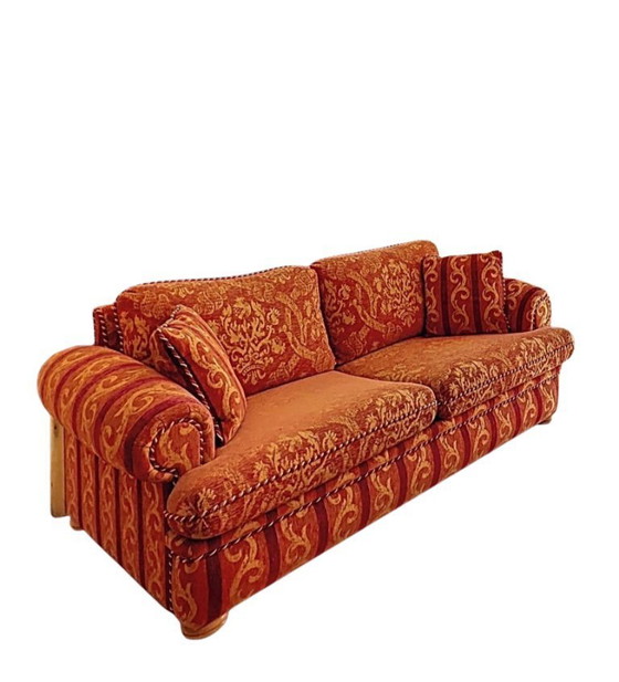 Image 1 of 3-piece Cottage living room set — Red & gold jacquard