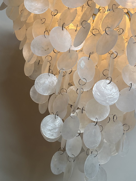 Image 1 of Xl lampe pendante vintage en coquillage capiz chandelier cadre doré