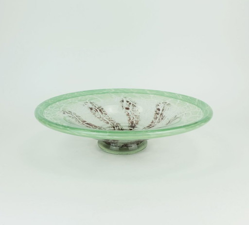 Gran cuenco de cristal Ikora art déco de WMF, Karl Wiedmann, años 30, verde y rojo oscuro