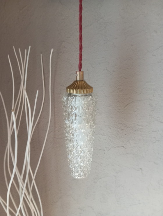 Image 1 of Retro chic glass spindle pendant lamp with diamond tip