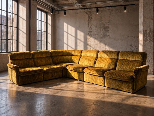 Sofá Modular Hukla Vintage Años 70 Terciopelo Mostaza & 2 Sillones