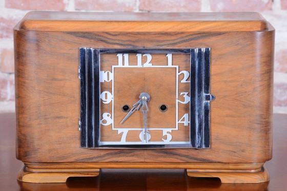 Orologio da Tavolo Art Déco Originale, Noce, Cromo, Vetro, Ripulito, Ceco, Anni '20 – Glass, Wood (photo 2 of 12)