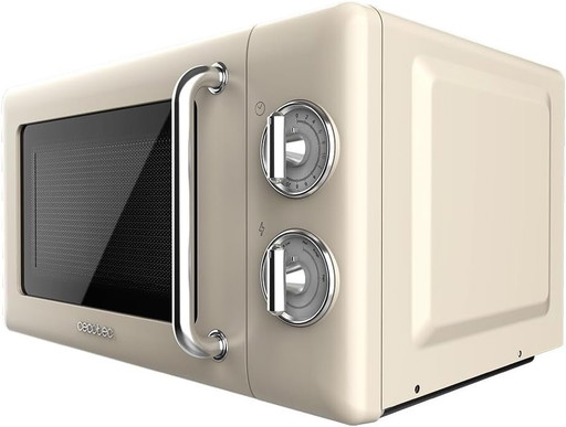 Cecotec Micro-Ondes Mécanique Proclean 3010 Retro Beige. 20 L, 700 W en 6 niveaux, minuterie jusqu'à 30 minutes, mode dégivrage,