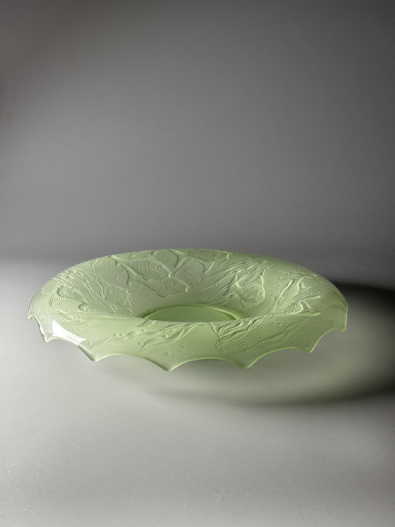 Image 1 of August Walther & Söhne “Arabella” Uranium Glass Centerpiece Bowl – Art Deco Fish Decor – 1930s Germany
