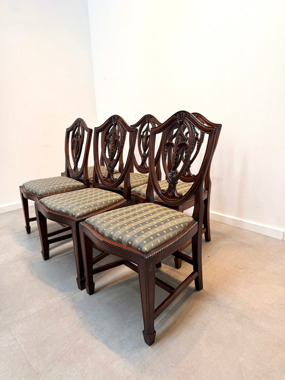 Image 1 of Set of 6 Antique Mahogany Shield Back Dining Chairs