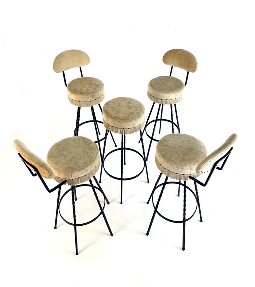 5X Tabouret de bar en fer forgé et velours