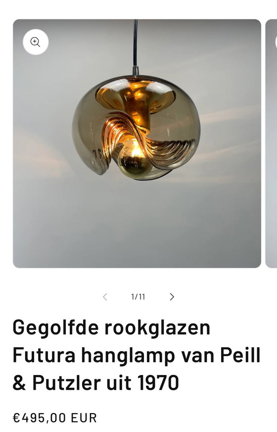 Image 1 of Lámpara colgante Futura de cristal ahumado ondulado de Peill & Putzler, 1970