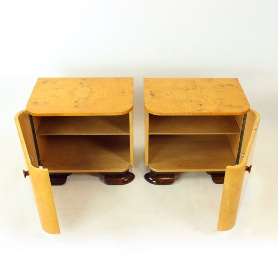 Image 1 of Art Deco Bedside Tables In Root Veneer, Czechoslovakia 1940s
