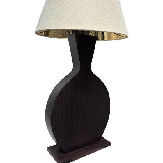 Image 1 of Lámpara de mesa postmoderna de madera oscura - al estilo de Roche Bobois (c. 1980, Francia)