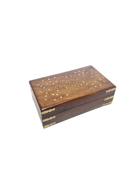 German Art Nouveau Box with Marquetry, 1900s, Decorative Objects, Textile, Wood, Brown (photo 7 of 15)