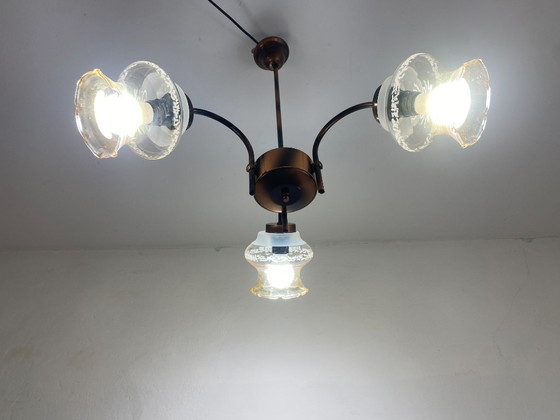 Vintage 3-Light Chandelier by KAJ Hrastnik, Slovenia – KAJ Dol Pri Hrastniku, Metal, Glass (photo 2 of 9)