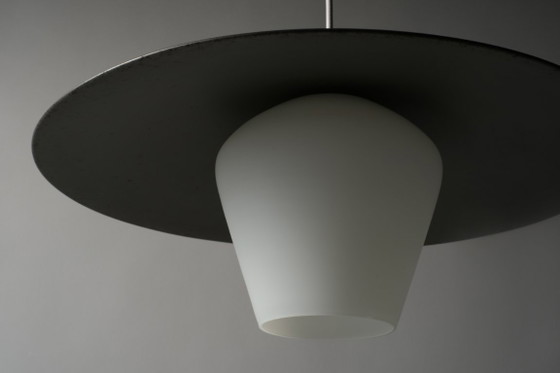 Vintage UFO Flying Saucer Mid-Century Modern Pendant Lamp, 1960s Space Age Design. – Metal, Glass (photo 6 of 11)