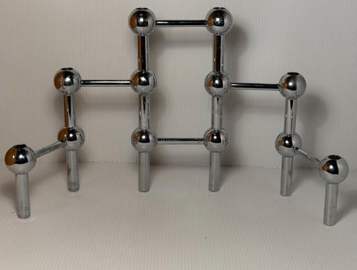 Juego de 6 candelabros modulares BSF vintage cromados