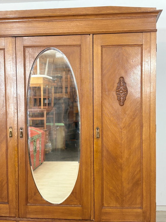 Art Nouveau wardrobe | linen cupboard | oak, circa 1920, with mirror | German design – Wood (photo 7 of 12)