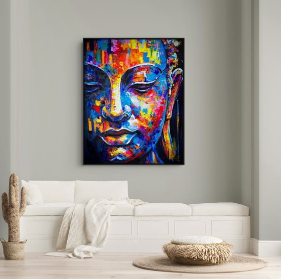 Image 1 of Peinture unique de Bouddha peinte à la main « Équilibre sacré » – Seksak Jaichumchen – 100×120 cm