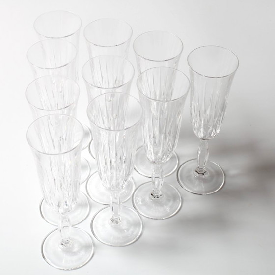 Set van 10 vintage kristallen champagneglazen, transparant Italiaans glaswerk / jaren 80 – Glazen & Karaffen (photo 11 of 12)