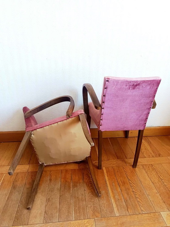 Image 1 of 2x Art Deco roze fluwelen fauteuils met snormotief