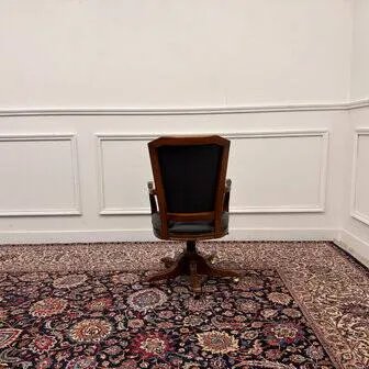 Grande chaise de bureau Chesterfield verte classique anglaise, Chaises de bureau, Cuir, Bois (photo 4 sur 8)