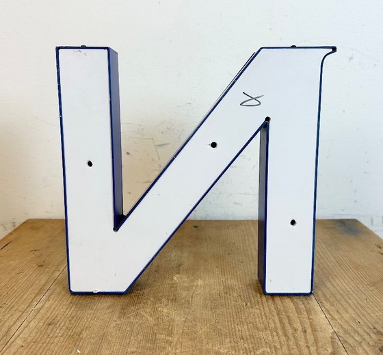 Image 1 of Vintage Blue Iron Facade Letter N, 1970s